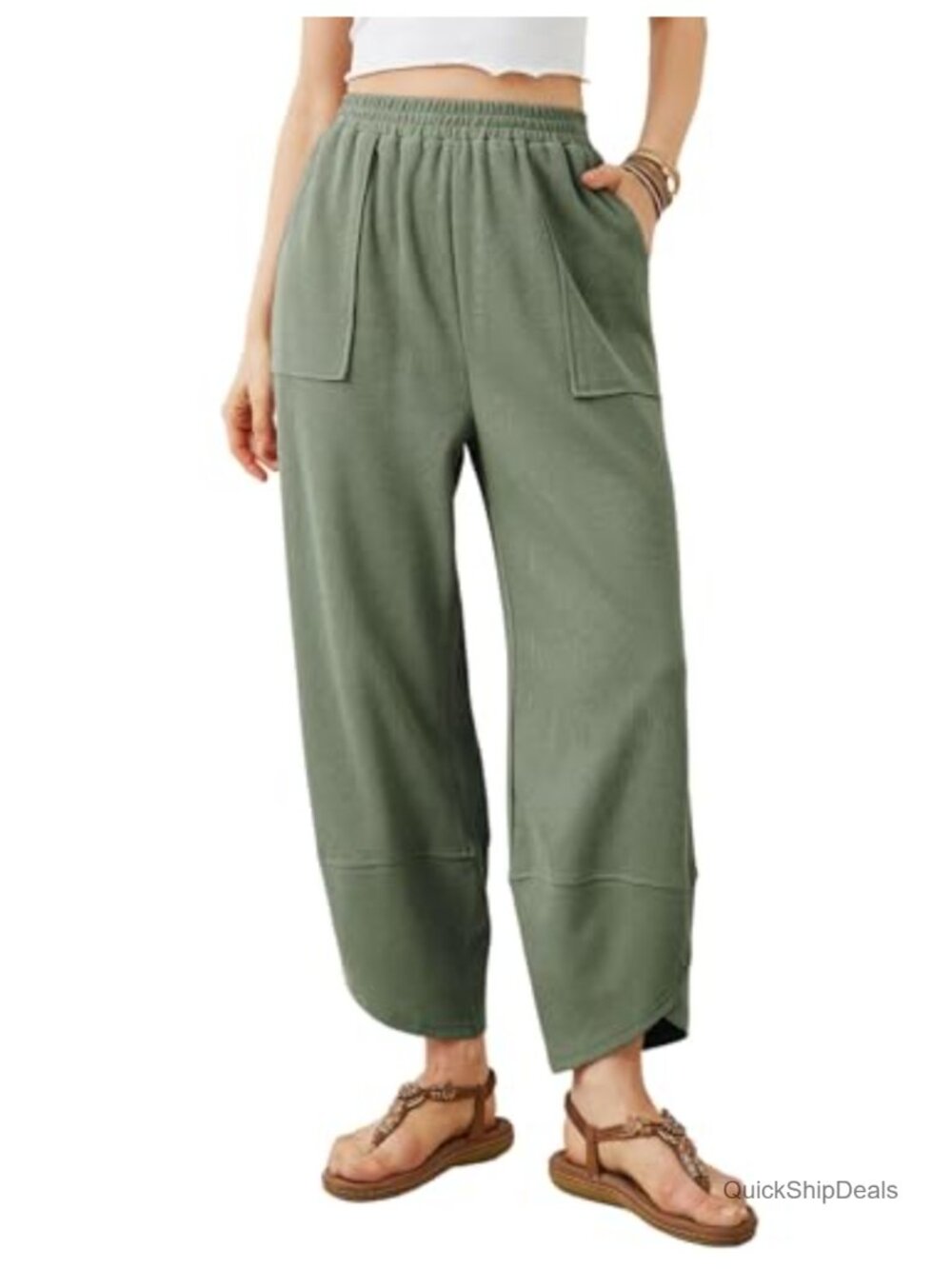 Womens Baggy Wide Leg Pants Elastic Waist Palazzo Harem Pants with Pockets